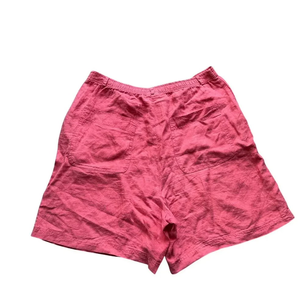 Vintage Johnny Was Coral Pink 100% Linen Embroidered Two Piece Short Set Size L
